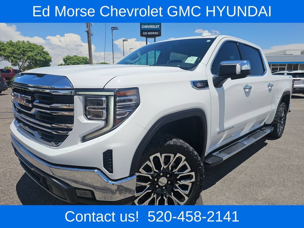 2023 GMC Sierra 1500 SLT in Summit White — front three-quarter view